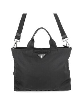 Prada Tote Nylon Triangle Logo 2-Way Shoulder Bag Black